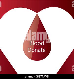 eine isolierte Blut Tropfen mit Text auf ein Herz Stock Vektor