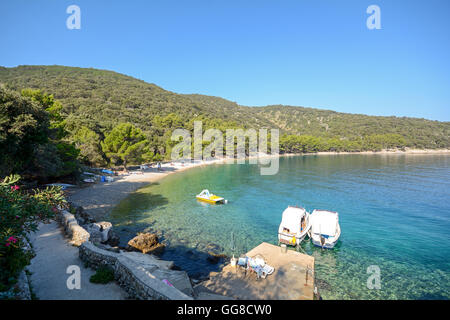 Insel Cres: Blick zum Strand in der Nähe von Valun Dorf, istrischen Küste an der Adria, Kroatien Europa Stockfoto