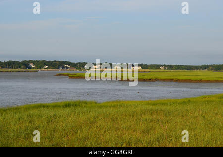 Scenic Duxbury Bay in Massachusetts mit Sumpfgras. Stockfoto