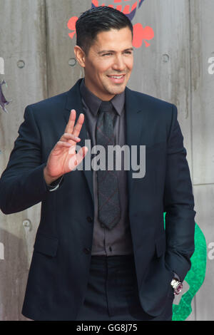 Leicester Square, London, 3. August 2016. Hunderte von Fans begrüßen die Stars der Suicide Squad an Europa-Premiere des Films am Londoner Leicester Square. Teilnahme an Sternen gehören: Jared Leto, Joel Kinnaman, Jai Courtney, Jay Hernandez, Adewale Akinnuoye-Agbaje, Cara Delevingne, Karen Fukuhara David Ayer (Director) Richard Suckle und Charles Roven (Produzenten). Im Bild: Jay Hernandez Stockfoto