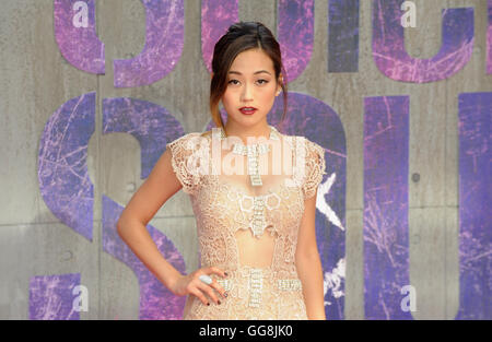 London, UK. 3. August 2016. Karen Fukuhara besucht die Europäische Premiere von "Suicide Squad" im Odeon Leciester Square. Bildnachweis: Ferdaus Shamim/ZUMA Draht/Alamy Live-Nachrichten Stockfoto