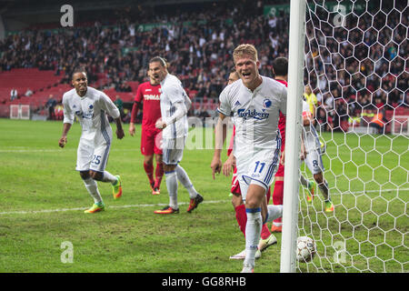 Dänemark, Kopenhagen, 3. August 2016. Andreas Cornelius (11) der FC Kopenhagen während der UEFA-Champions-League-Qualifikation-match zwischen FC Kopenhagen und FC Astra Giurgiu bei Telia Parken. FC Kopenhagen gewann das Spiel 3: 0 und ein durch für die Play-off Runde. © Samy Khabthani/Alamy Live-Nachrichten Stockfoto