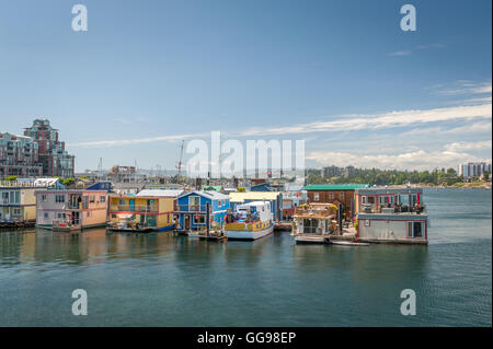 Bootshäuser am Fisherman Wharf in Victoria, BC, Kanada Stockfoto