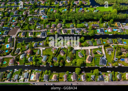 Luftaufnahme, Boomhoek Loosdrecht, Bootshäuser, Boot parken Briljant Bungalow, Loosdrecht, Nord-Holland, Niederlande, Europa, Antenne Stockfoto