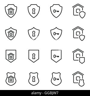 Vektor-Linie Haussicherheit Iconset auf weißem Hintergrund Stock Vektor