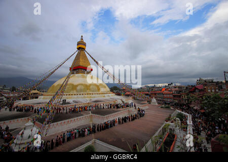 Die buddhistische Stupa von Boudhanath. Der alte Stupa ist eines der größten in der Welt.  Ab 1979 ist Boudhanath eine UNESCO-Worl Stockfoto