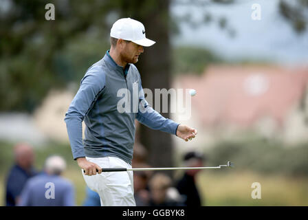 Dänemarks Lucas Bjerregaard am 6. grüne während Tag eins von Paul Lawrie Match Play Archerfield links, East Lothian. Stockfoto