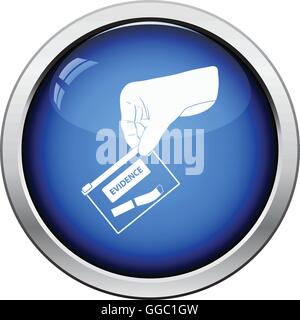 Hand hält Beweise Tasche Symbol. Glänzende Knopf-Design. Vektor-Illustration. Stock Vektor