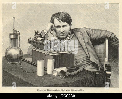 Ein holzschnitt Porträt der Erfinder Thomas Edison. Stockfoto