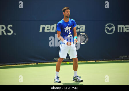 Novak Djokovic an den 2016 Rogers's Cup Männer Canadian Open in Toronto. Stockfoto