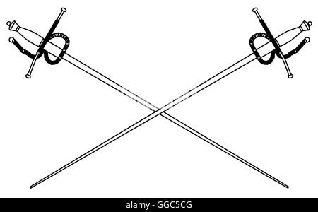 Ein Rapier oder Fechten Folie wie in traditionellen Schwert duale alle isoliert auf einem weißen Hintergrund verwendet Stock Vektor