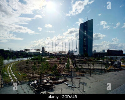 EZB-Turm (Hauptsitz der Europäischen Zentralbank), Frankfurt am Main. Stockfoto