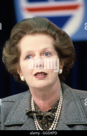 Frau Margaret Thatcher 1983 allgemeine Wahlen Pressekonferenz London UK 1980. HOMER SYKES Stockfoto