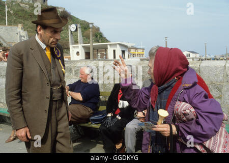 Jeremy Thorpe, Wahlkampf 1970er. Thorpe arbeitet für uns. Sein Wahlslogan. Jeremy Thorpe ist ein britischer Politiker, der von 1959 bis 1979 in seinem Wahlkreis Nord-Devon als Abgeordneter für Nord-Devon fungierte. Er verlor seinen liberalen Parlamentssitz in diesen Jahren bei den Parlamentswahlen. Devon, England, ungefähr am 1979. April. HOMER SYKES AUS GROSSBRITANNIEN Stockfoto