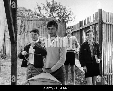 DIE BRÜCKE / Deutschland 1959 / Bernhard Wicki April 1945. Die Front ist Nur Wenige Kilometer away., sterben Lage Für Die Deutsche Wehrmacht Hoffnungslos, Dennoch Werden Noch 16jährige Schüler Eingezogen: FOLKER BOHNET (Scholten), GÜNTHER HOFFMANN (Bernhard), FRANK GLAUBRECHT (Borchert), FRITZ WEPPER (Mutz), Im Kriegsfilm: "Die Brücke", 1959. Regie: Bernhard Wicki Stockfoto