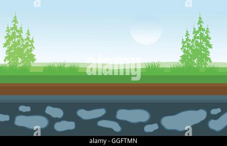 Abbildung Landschaftshintergründe Felder und Bäume Stock Vektor
