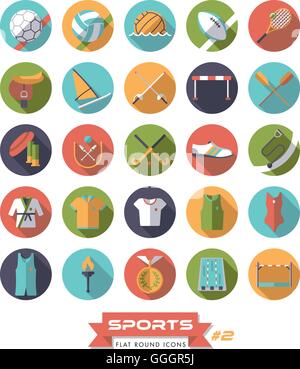 Sammlung von kreisförmigen Sport Symbole, flache Bauform, lange Schatten Stock Vektor