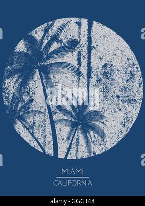 Miami - Vektor Illustration Konzept in Vintage Grafikstil für T-shirt und anderen print-Produktion. Palmen; Sonne und Welle Vektor Stock Vektor