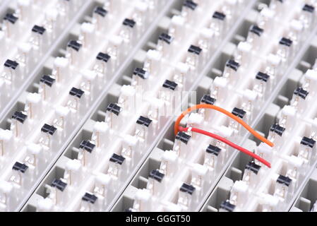 Telekommunikation-Hauptverteiler mit Kabeln, Nahaufnahme Stockfoto