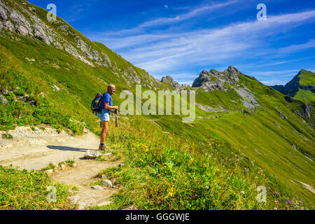 Geographie/Reisen, Deutschland, Bayern, Laufbacher Eck-Weg (Eck), einer Panoramahoehenweg vom Nebelhorn (Peak) in Oy Tal, Allgäuer Alpen, Allgäu, Freedom-Of - Panorama Stockfoto