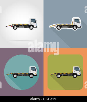 Abschleppwagen für Transport Störungen und Einsatzfahrzeuge flache Symbole Illustration auf Hintergrund isoliert Stockfoto