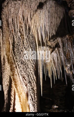 Unterirdische Höhle Funktionen in La Grotte De La Clamouse in der Nähe von Saint-Jean-de-Fos. Stockfoto