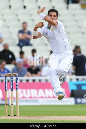 Pakistans Yasir Shah tagsüber vier der 3. Investec Testspiel bei Edgbaston, Birmingham. Stockfoto