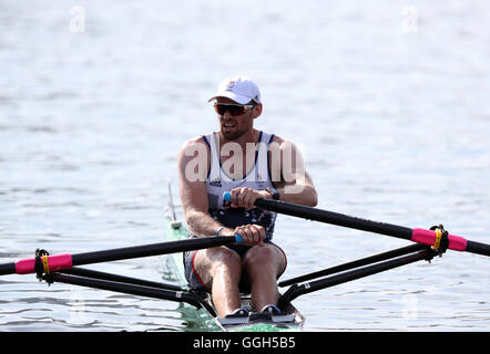 Der Brite Alan Campbell während die Männer einzelne Sculls Hitze 4 an der Lagoa Stadiun am ersten Tag der Olympischen Spiele in Rio, Brasilien. Stockfoto