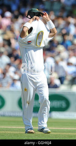 Pakistans Yasir Shah tagsüber vier der 3. Investec Testspiel bei Edgbaston, Birmingham. Stockfoto