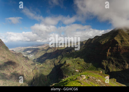 El Valle de Agaete, Tal von Agaete, Vogel-Archiv anzeigen aus den Bergen, Agaete, Westküste, Gran Canaria, Kanarische Inseln, Spai Stockfoto