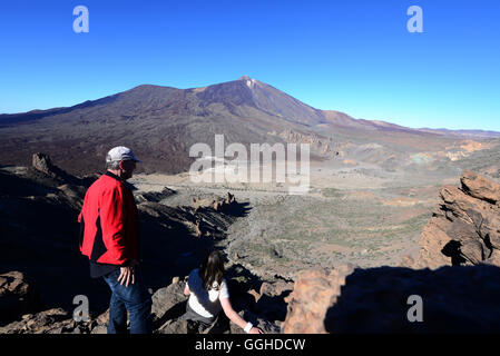 Blick vom Guajara über die Canadas auf den Teide, Teide National Park, Teneriffa, Kanarische Inseln, Spanien Stockfoto