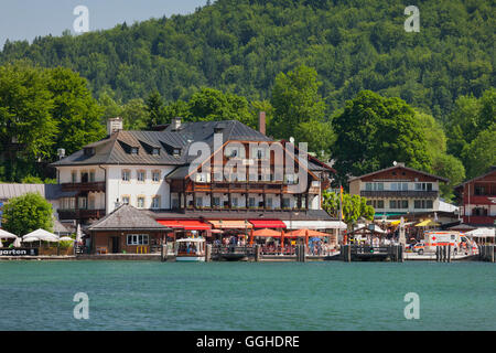 Schiff am See Königssee, Nationalpark Berchtesgaden, Berchtesgadener Land, Bayern, Deutschland Stockfoto