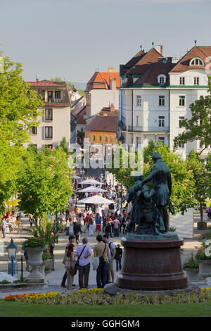 Lanner und Strauß Statue, Weinfest im Park, Baden bei Wien, Niederösterreich, Österreich Stockfoto