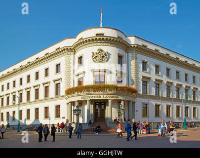 Hessischer Landtag, Parlament des Landes Hessen und ehemaligen Stadtschlosses auf dem Marktplatz in Wiesbaden, Mittelrhein, mittlere Rhin Stockfoto