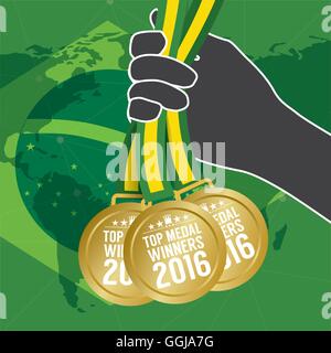 Top-Medaille Sieger 2016 Sport Wettbewerb Konzept Vektor-Illustration Stock Vektor