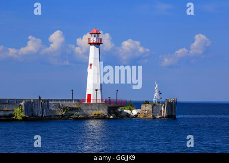 Wawatam Leuchtturm oder St. Ignace Leuchtturm mit Blick auf Mackinac Island, Michigan, Upper Peninsula, USA Stockfoto