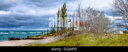 Der Punkt Betsie Leuchtturm am Lake Michigan nur im Süden von der Schlafsack Bär Dunes National Lakeshore, Michigan, USA Stockfoto