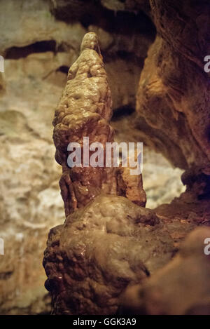 Riesige Stalagmiten und Stalaktiten in einer Tropfsteinhöhle cave, Karlshoehle und Baerenhoehle, Sonnenbühl, schwäbische Alp, Baden Wuerttember Stockfoto