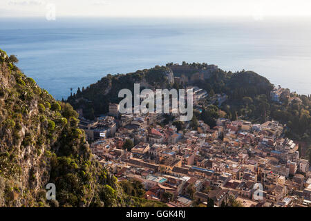 Blick auf Taormina, Messina, Sizilien, Italien Stockfoto