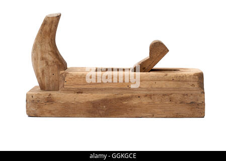 Holzbearbeitung-Tool. Traditionelle hölzerne Hand Flugzeug isoliert auf weißem Hintergrund Stockfoto