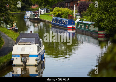 Lancashire GARSTANG MARINA canal Liegeplätze LANCASTER British Waterways Boote Partie Ufer in der Nähe von hellen Sonnenschein Wetter cop Stockfoto