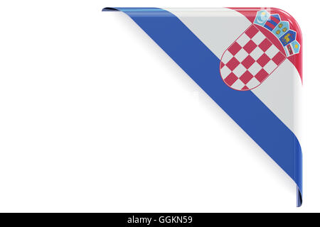 Kroatische Flagge Ecke, Button, Label. 3D-Rendering isoliert auf weißem Hintergrund Stockfoto