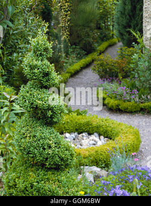 Formschnitt - Spirale im Kasten (Buxus) TOP036729 Stockfoto