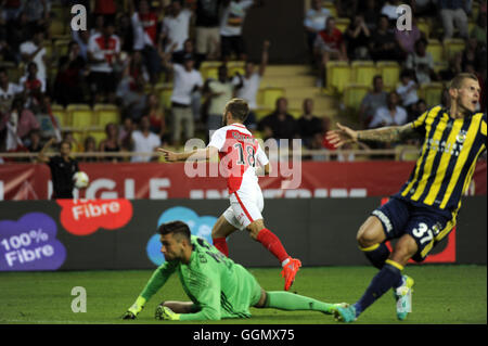 Monaco, Frankreich. 3. August 2016. UEFA Champions League Qualifikationsrunde, AS Monaco gegen Fenerbahce. Torjubel von Germain (Mo) © Action Plus Sport/Alamy Live News Stockfoto