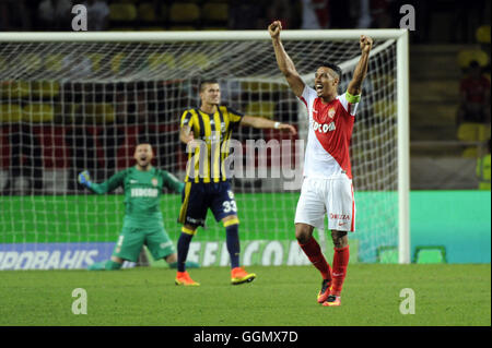 Monaco, Frankreich. 3. August 2016. UEFA Champions League Qualifikationsrunde, AS Monaco gegen Fenerbahce. Monaco Spieler feiert am Ende des Spiels © Action Plus Sport/Alamy Live News Stockfoto