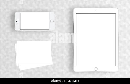 Foto mock-up, grau - Tablet und Smartphone Stockfoto
