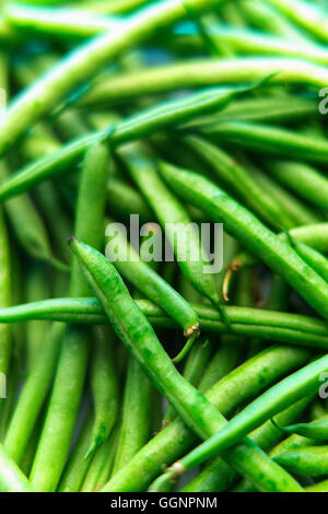 Haufen von frischen grünen Bohnen Stockfoto
