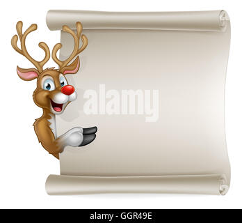 Cartoon Weihnachten Scroll Zeichen Santas Rentiere auf ein Scroll-Banner zeigen Stockfoto