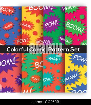 Buntes Set Comic Buch Speech Bubbles Musterdesign Vektor-Illustration Stock Vektor