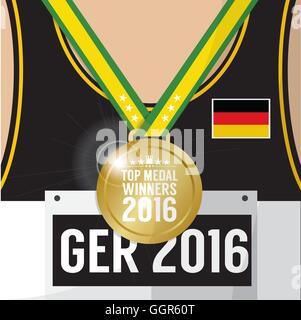 Top-Medaille Sieger 2016 Sport Wettbewerb Konzept Deutschland Flagge Vektor-Illustration Stock Vektor